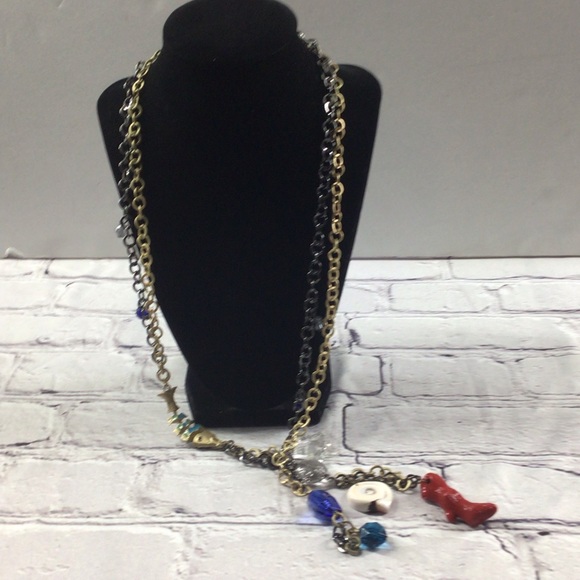 Women’s multi strain chain link sea shell,star fish crystal necklace - Picture 5 of 8